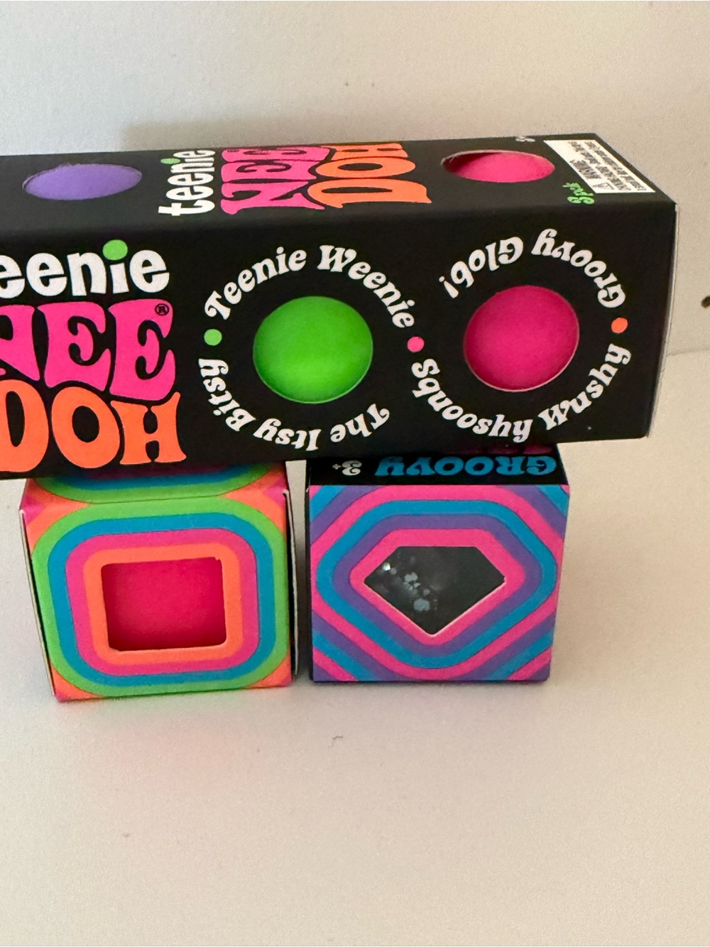 NeeDoh Teenie Weenie Groovy Squishy Set, Cool Cube and Jewel